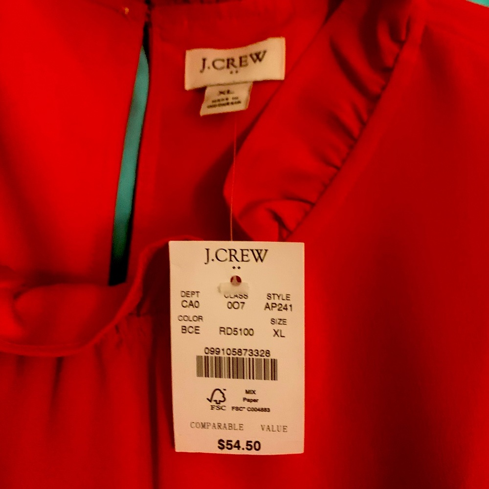 J Crew rich Red ruffle neck sleeveless top.